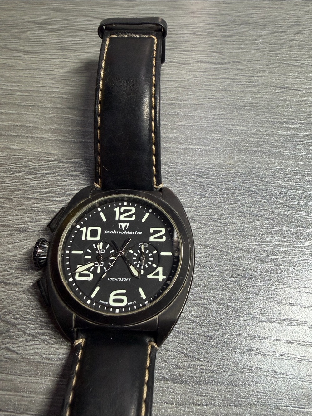 Technomarine Black Dial Black Leather Strap Men's Watch model NAUT02